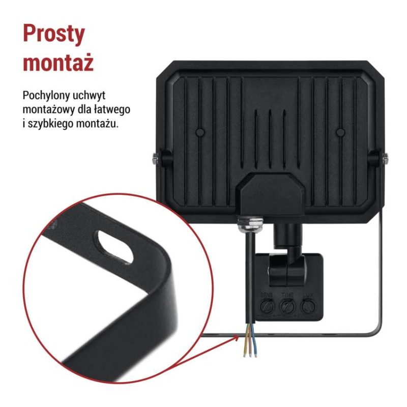 Naświetlacz LED SIMPO 30W, z czujn. PIR, czarny, neutralna biel