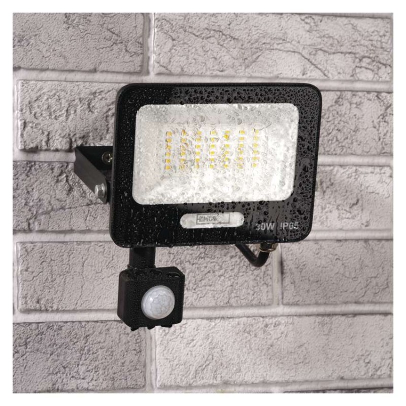 LED reflektor GLARO PIR 30 W, fekete, IP54, 3000 lm, természetes fehér