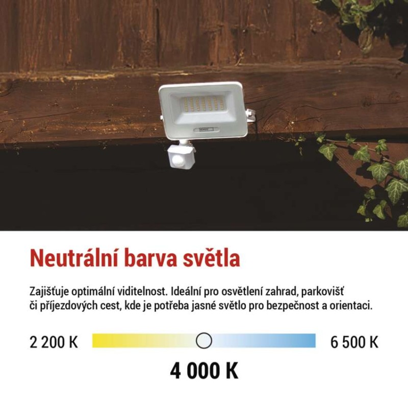 LED reflektor GLARO s pohybovým čidlem, 30 W, bílý, IP54, 3000 lm, neutrální bílá