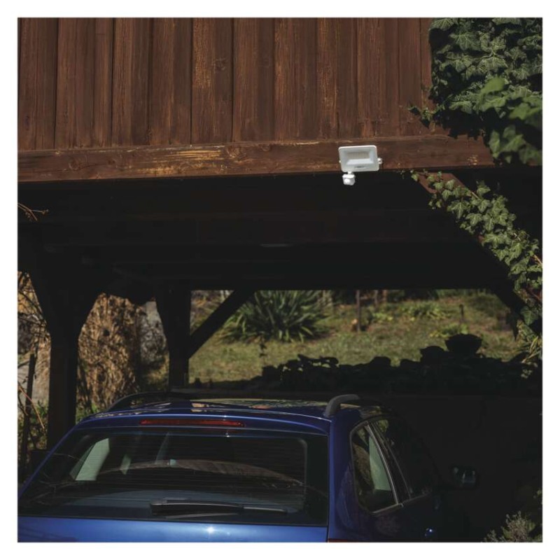 LED reflektor GLARO s pohybovým čidlom, 30 W, biely, IP54, 3000 lm, neutrálna biela