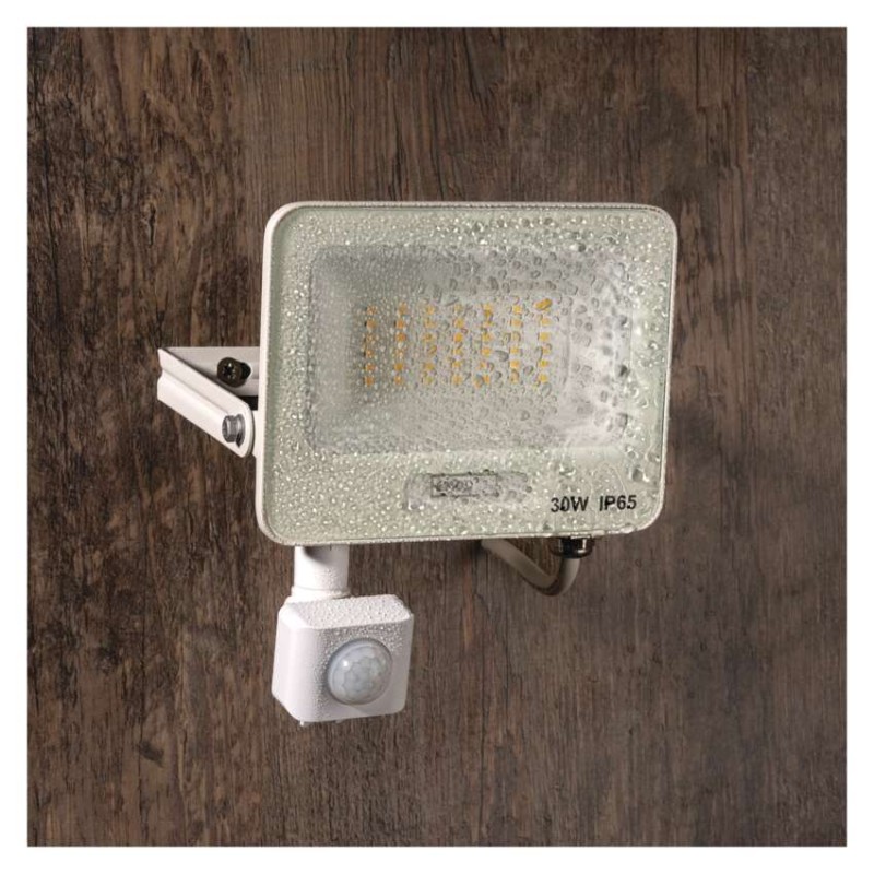 LED reflektor GLARO s pohybovým čidlom, 30 W, biely, IP54, 3000 lm, neutrálna biela