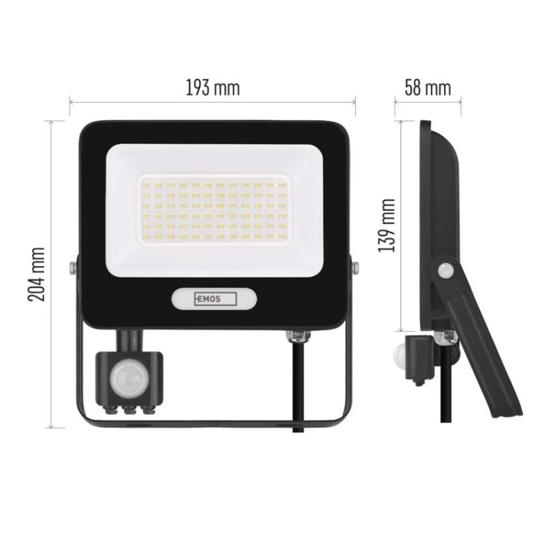LED reflektor GLARO PIR 50 W, fekete, IP54, 5000 lm, természetes fehér