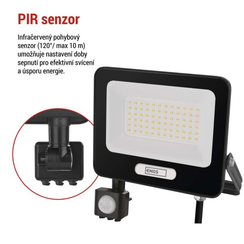 LED reflektor GLARO s pohybovým čidlem, 50 W, černý, IP54, 5000 lm, neutrální bílá