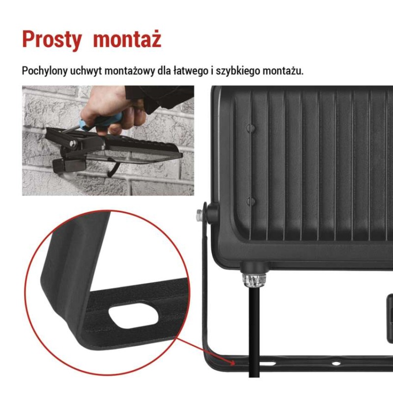 Naświetlacz LED GLARO PIR 50 W, czarny, IP54, 5000 lm, neutralna biel