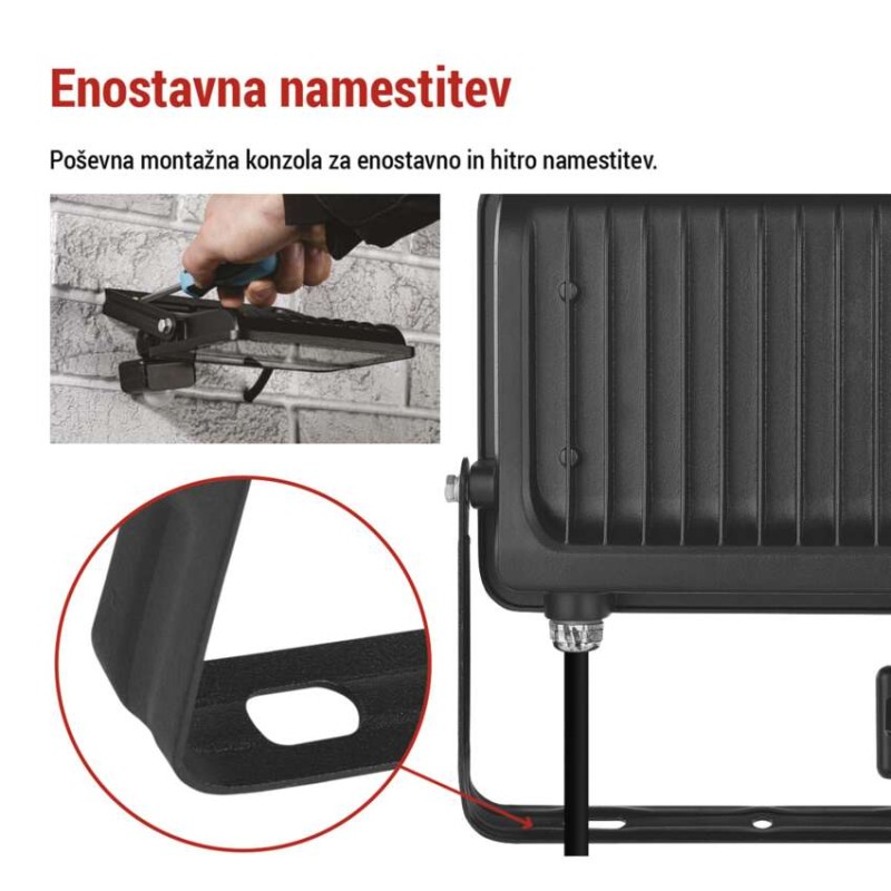 LED reflektor GLARO PIR 50 W, črni, IP54, 5000 lm, nevtralna bela