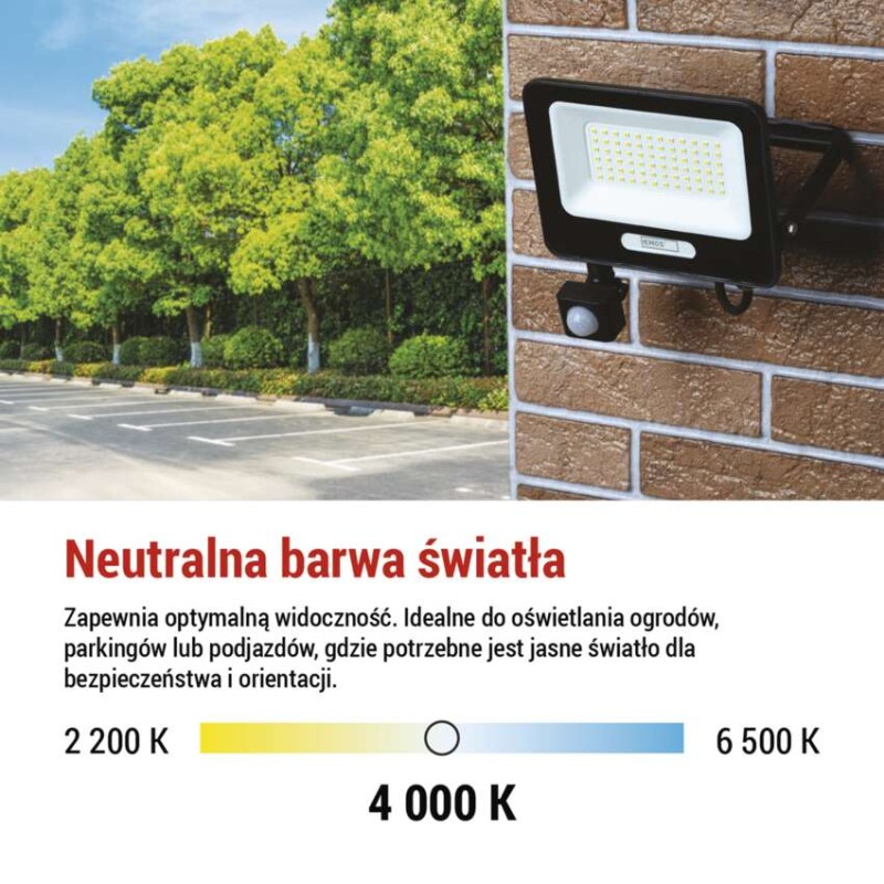 Naświetlacz LED GLARO PIR 50 W, czarny, IP54, 5000 lm, neutralna biel