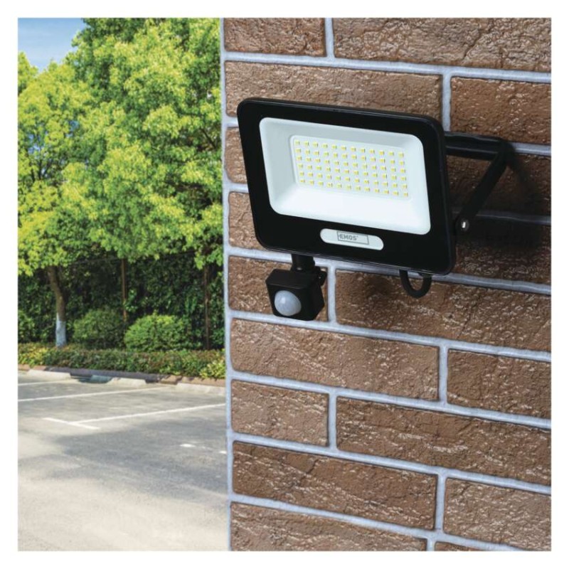 LED reflektor GLARO PIR 50 W, fekete, IP54, 5000 lm, természetes fehér