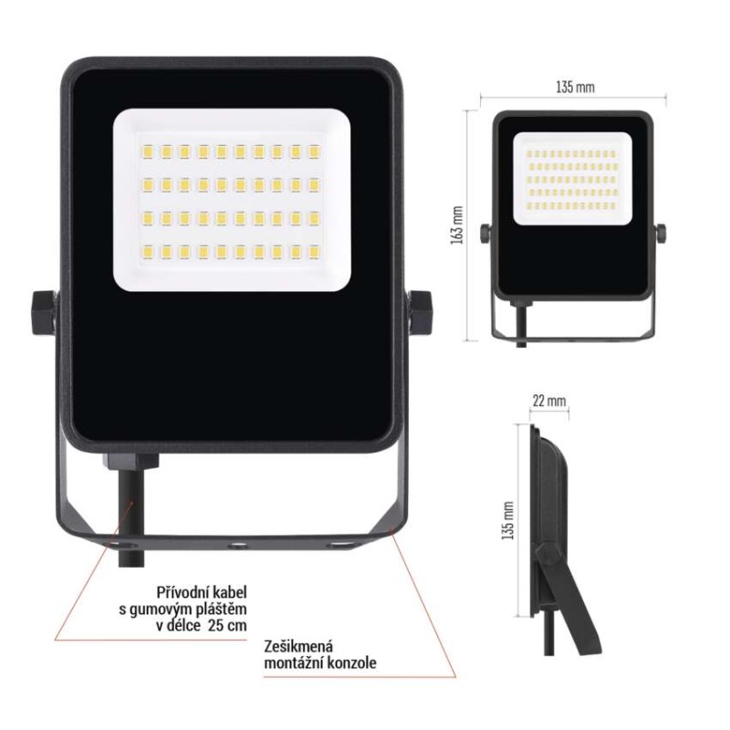 LED reflektor VISIO, 20 W, černý, neutrální bílá