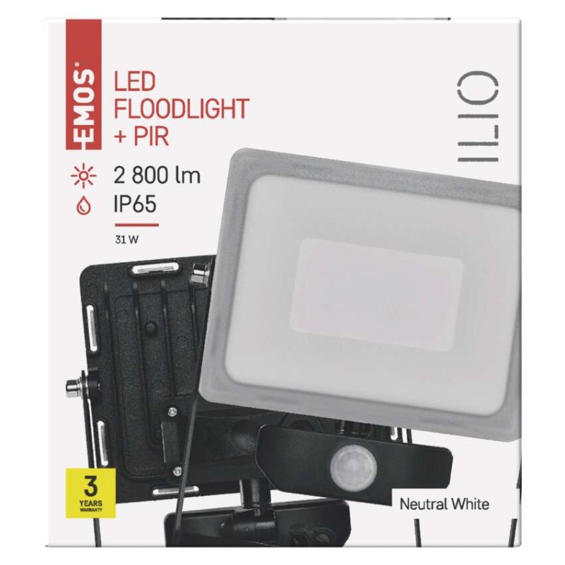 EMOS Ilio LED reflektor 31W 2800lm mozgásérzékelővel IP44 term. fehér