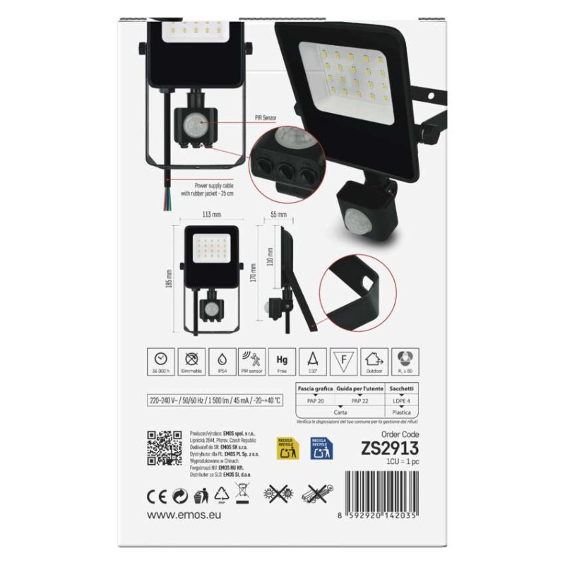 LED prožektors VISIO ar kustību sensoru, 10W, melns, neitrāli balts