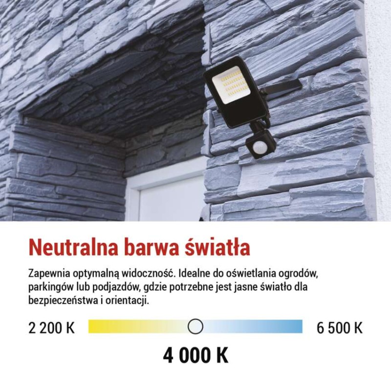 Naświetlacz LED VISIO z czujnikiem PIR 20W, neutralna biel