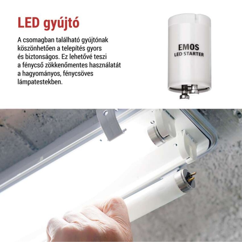 EMOS LED Fénycső T8 6,5 W 1 100 lm 60 cm, Hideg fehér 10 db.
