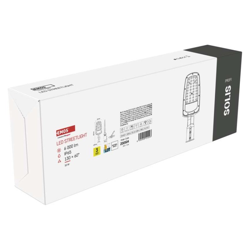 LED publiskais gaismeklis SOLIS 50W, 6000 lm, neitrāli balts