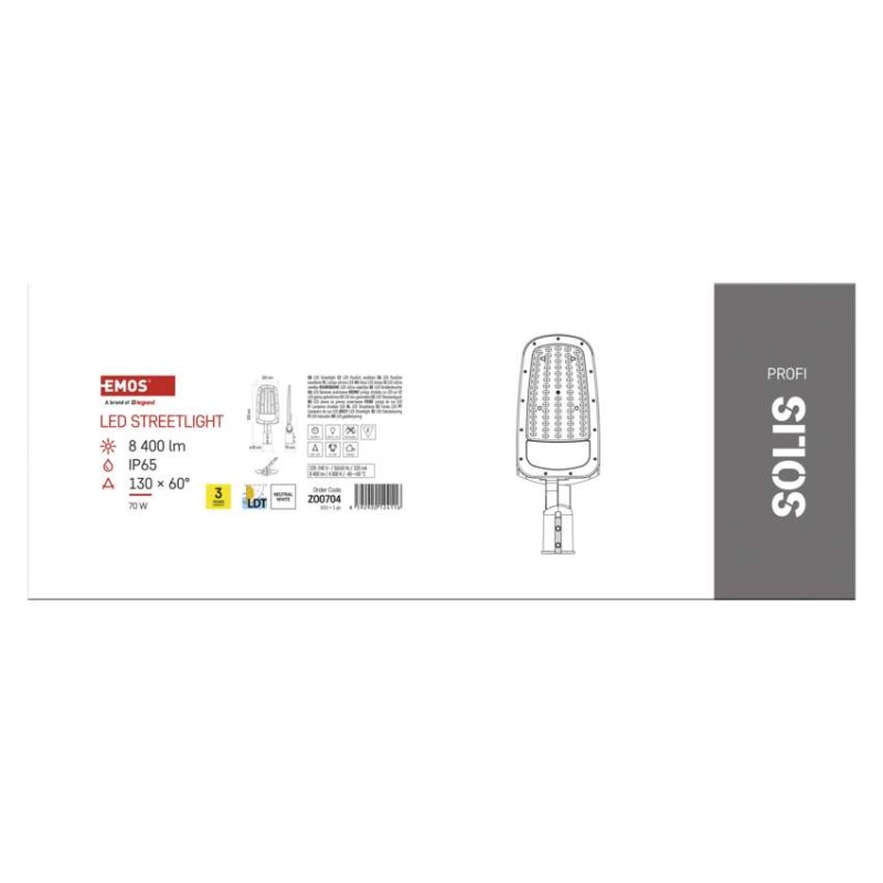 LED publiskais gaismeklis SOLIS 70W, 8400 lm, neitrāli balts