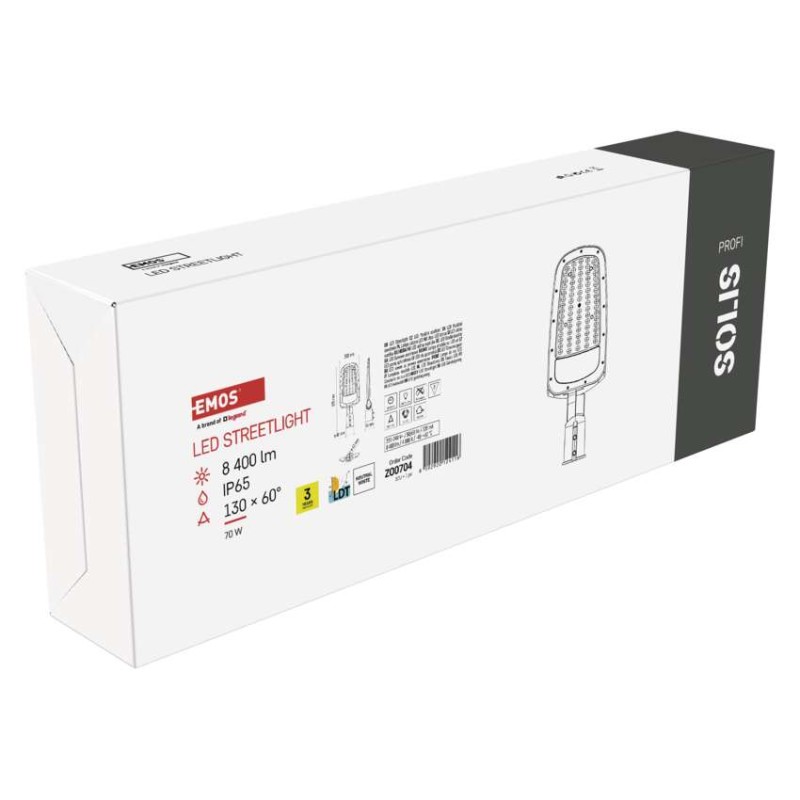 LED publiskais gaismeklis SOLIS 70W, 8400 lm, neitrāli balts