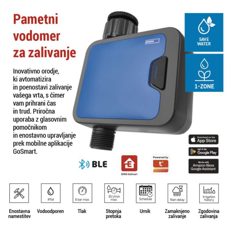 Časovnik za zalivanje GoSmart, Bluetooth 5.0, 1 izhod