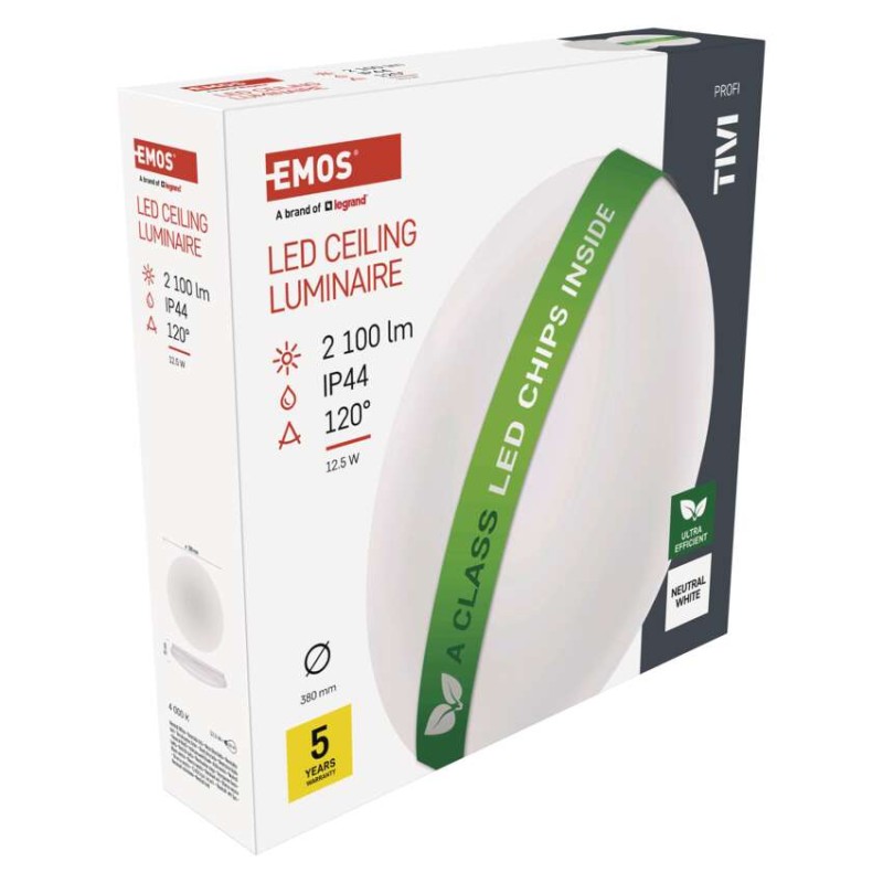 LED griestu gaismeklis TIVI, A CLASS, apaļš balts 12,5W, IP44, Neitrāli balta