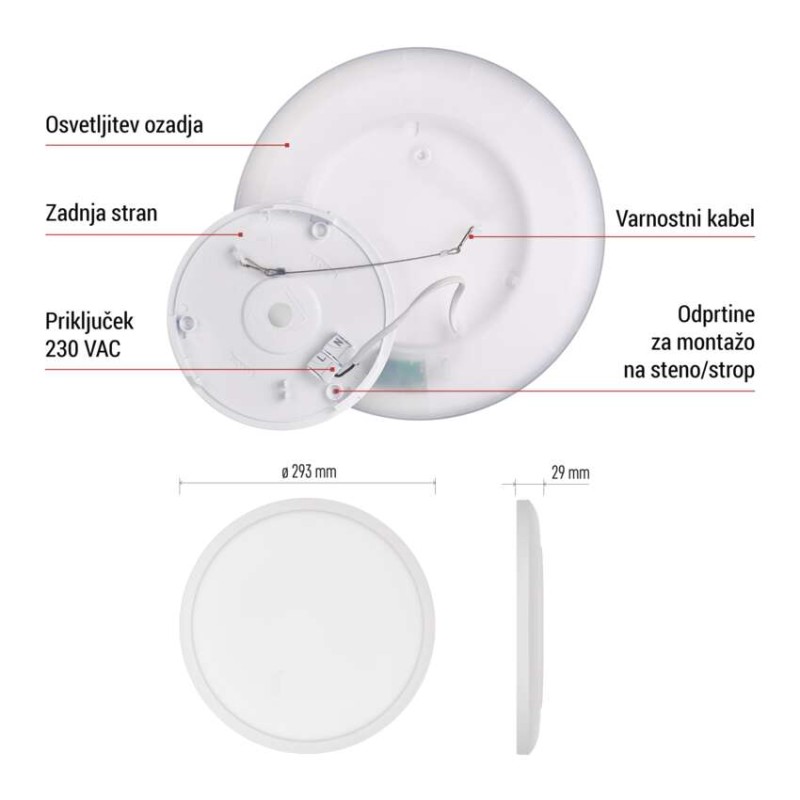 LED svetilo nadometno FLORI okrogla, bela, 18W, nevtralna bela