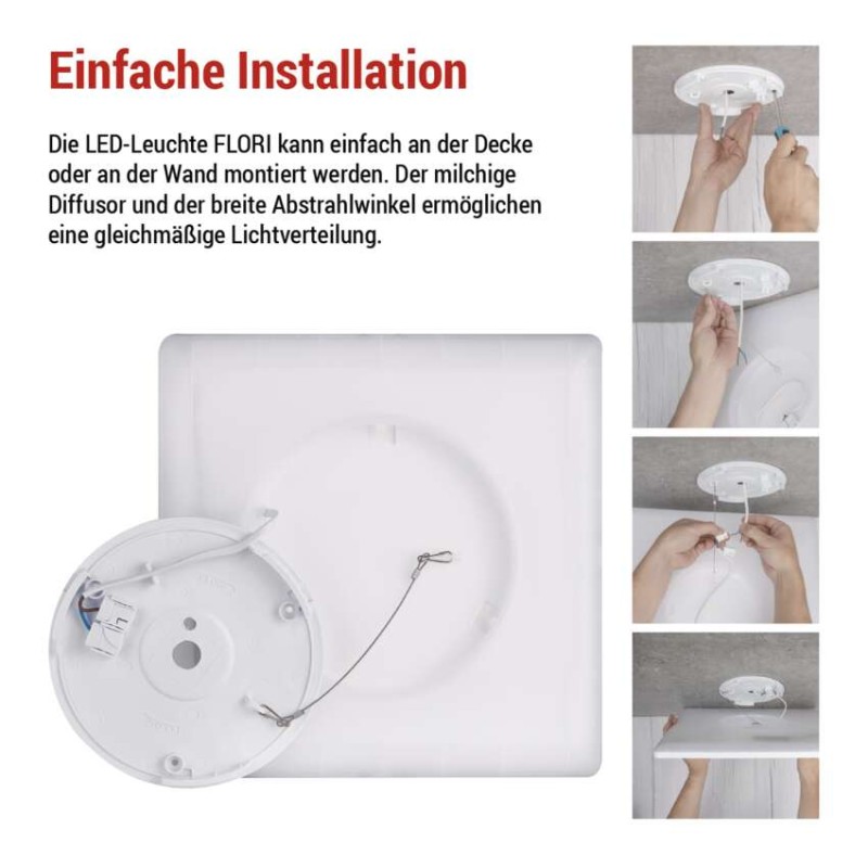 LED-Anbauleuchte FLORI quadrat, weiß, 18W, neutralweiß