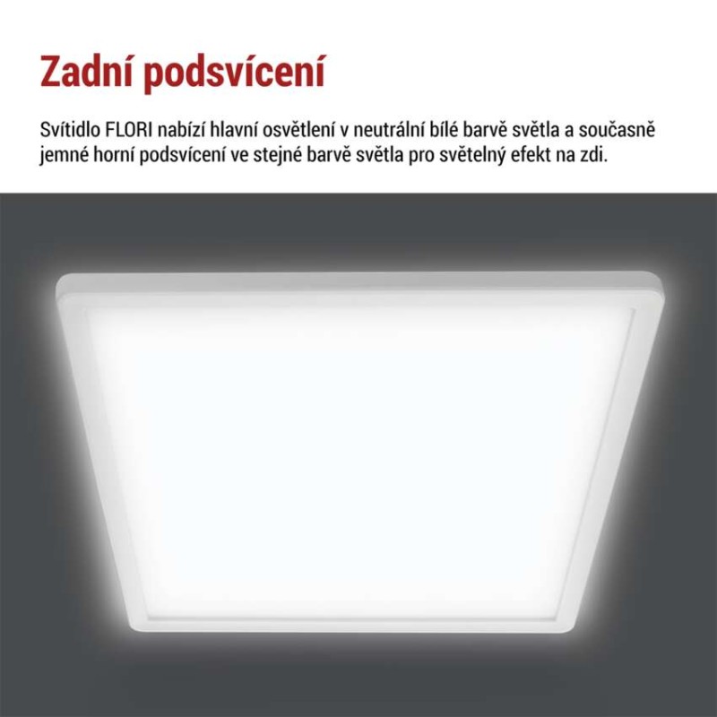 LED přisazené svítidlo FLORI čtvercové, bílé, 18W, neutrální bílá