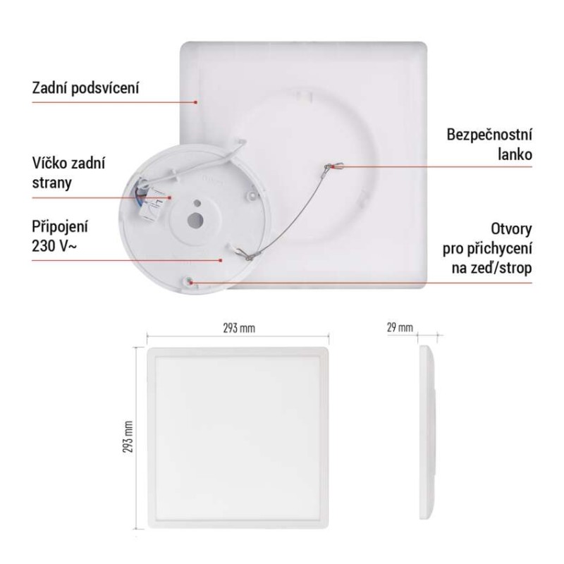 LED přisazené svítidlo FLORI čtvercové, bílé, 18W, neutrální bílá