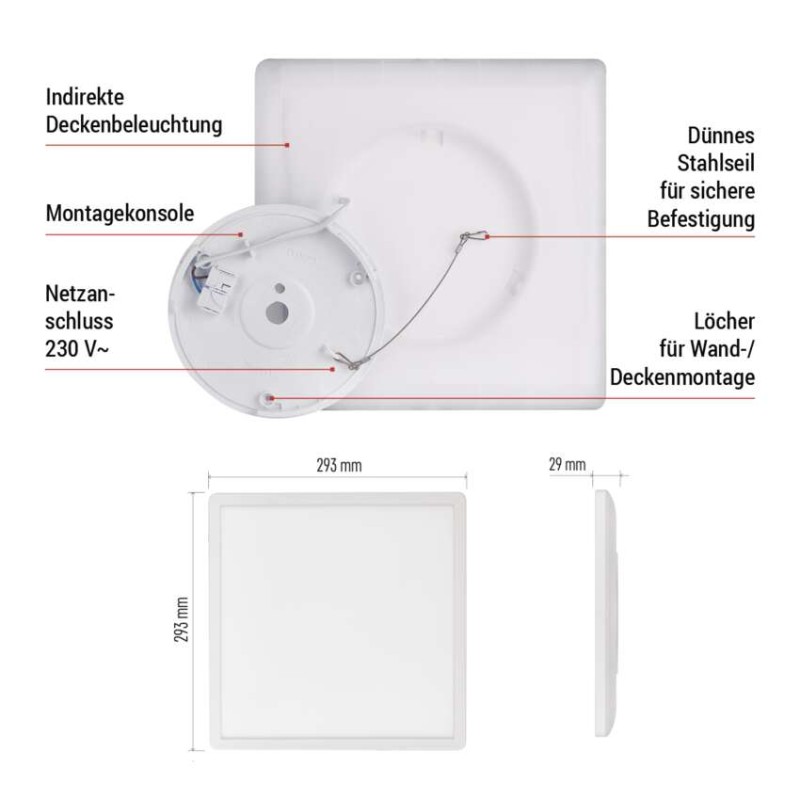 LED-Anbauleuchte FLORI quadrat, weiß, 18W, neutralweiß