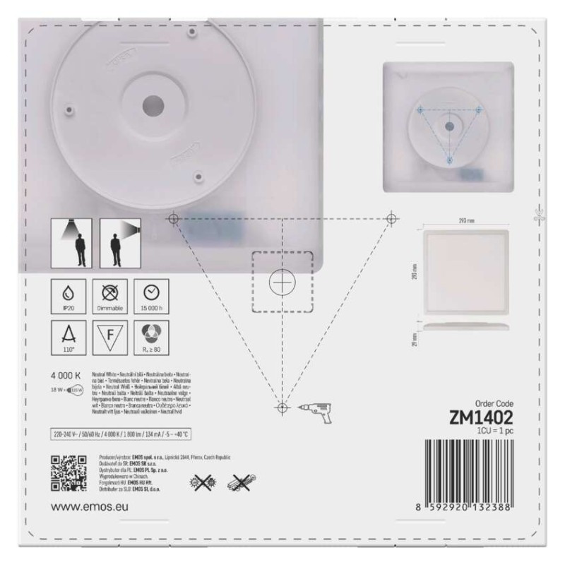 LED-Anbauleuchte FLORI quadrat, weiß, 18W, neutralweiß