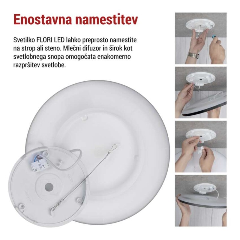 LED svetilo nadometno FLORI okrogla, črna, 18W, nevtralna bela