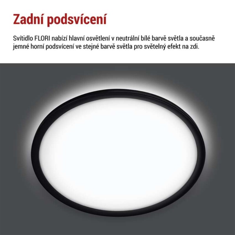 LED přisazené svítidlo FLORI kruhové, černé, 18W, neutrální bílá
