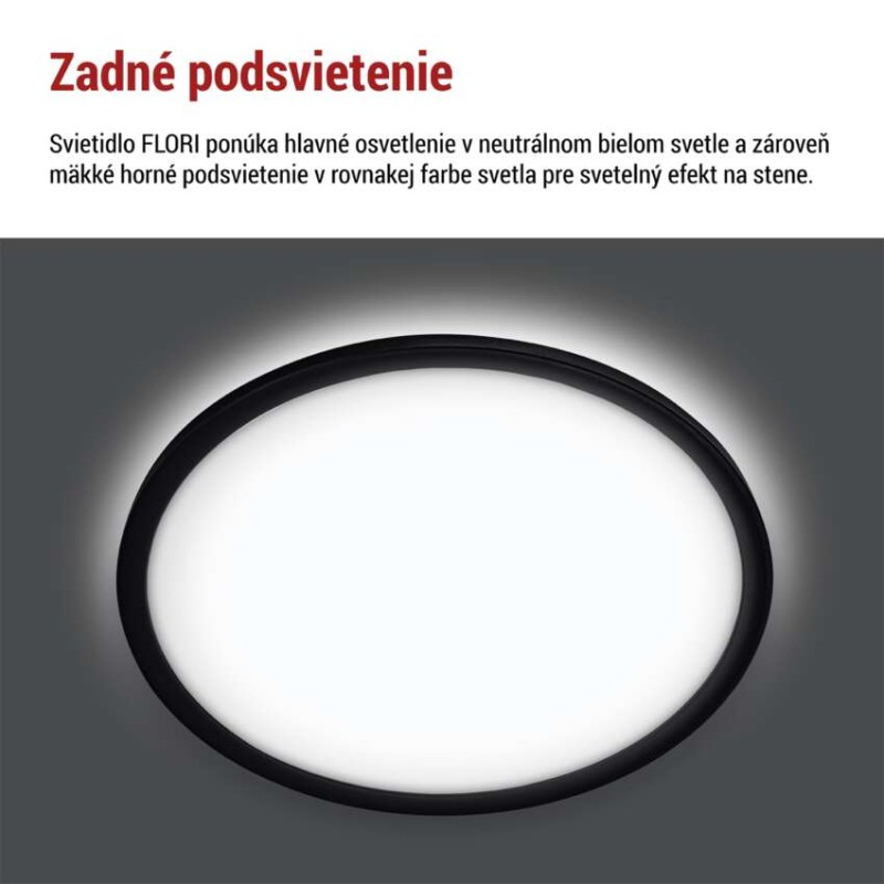 LED prisadené svietidlo FLORI okrúhle, čierné, 18W, neutrálna biela