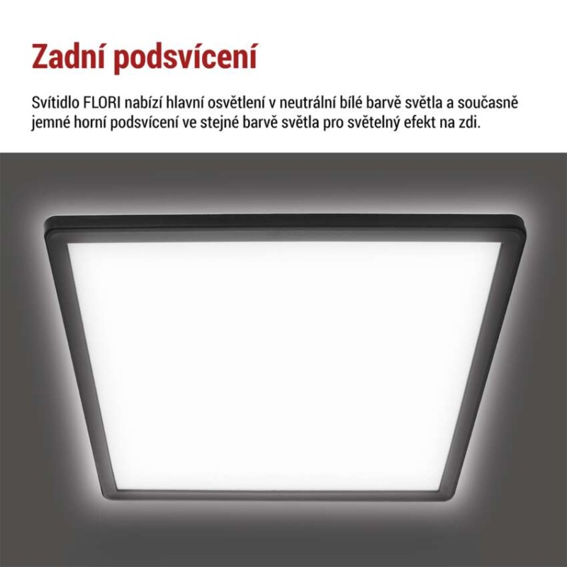 LED přisazené svítidlo FLORI čtvercové, černé, 18W, neutrální bílá