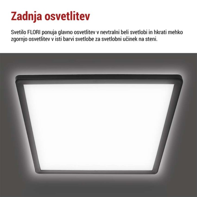 LED svetilo nadometno FLORI kvadratni, črna, 18W, nevtralna bela