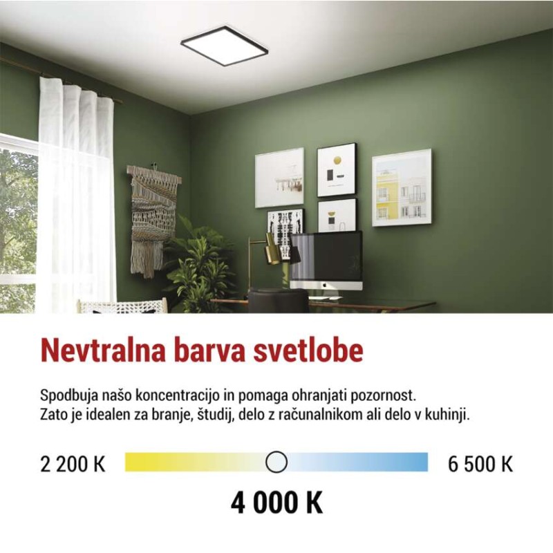 LED svetilo nadometno FLORI kvadratni, črna, 18W, nevtralna bela
