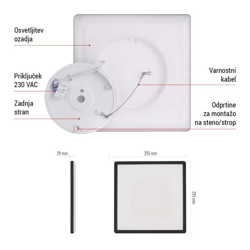 LED svetilo nadometno FLORI kvadratni, črna, 18W, nevtralna bela