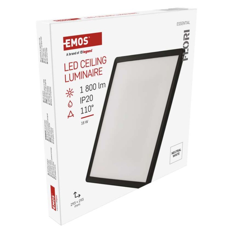 Oprawa LED FLORI kwadratowy, czarny, 18W, neutralna biel