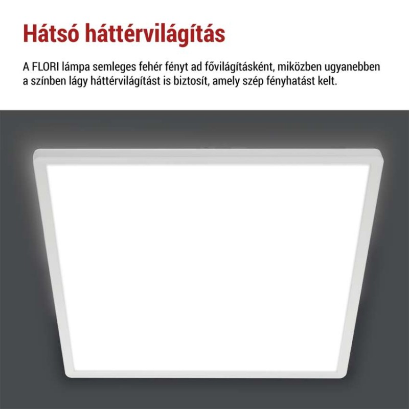 LED felületi lámpatest FLORI négyzet, fehér, 22W, semleges fehér