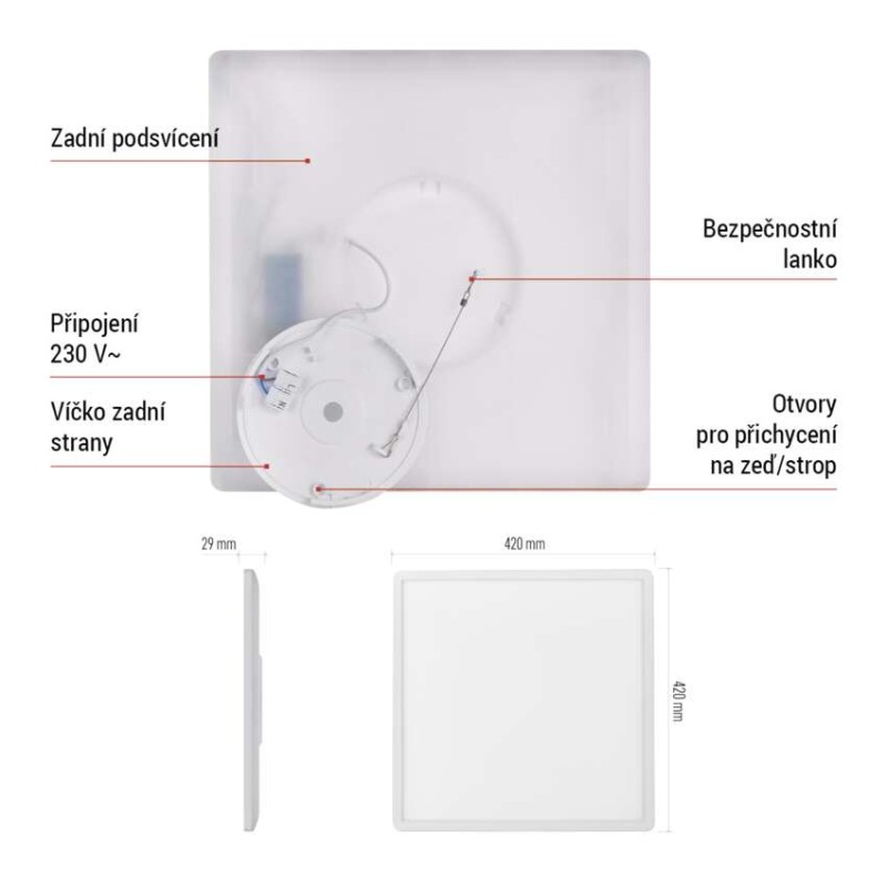 LED přisazené svítidlo FLORI čtvercové, bílé, 22W, neutrální bílá