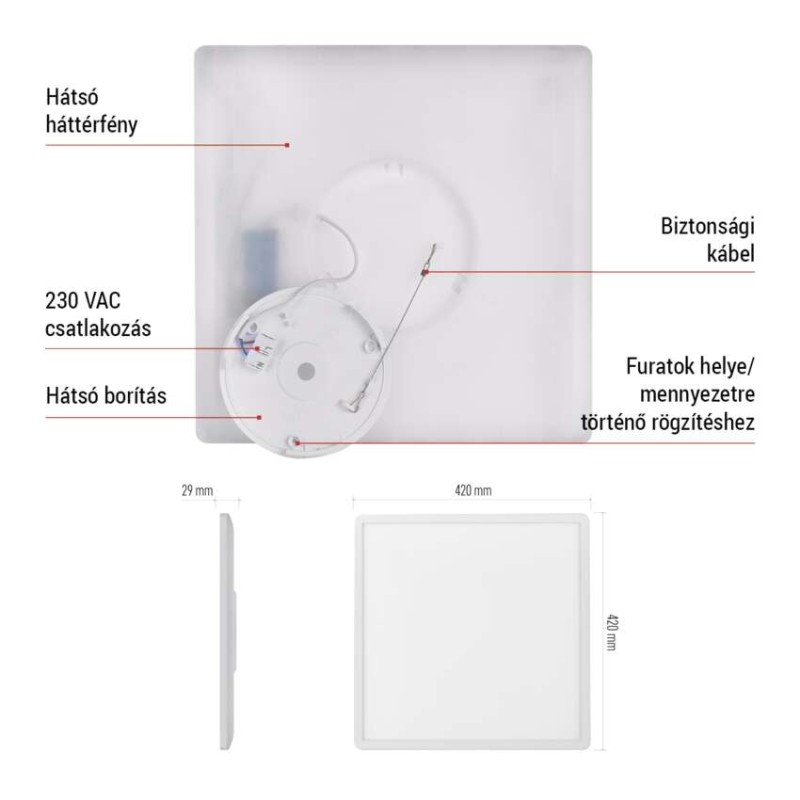 LED felületi lámpatest FLORI négyzet, fehér, 22W, semleges fehér