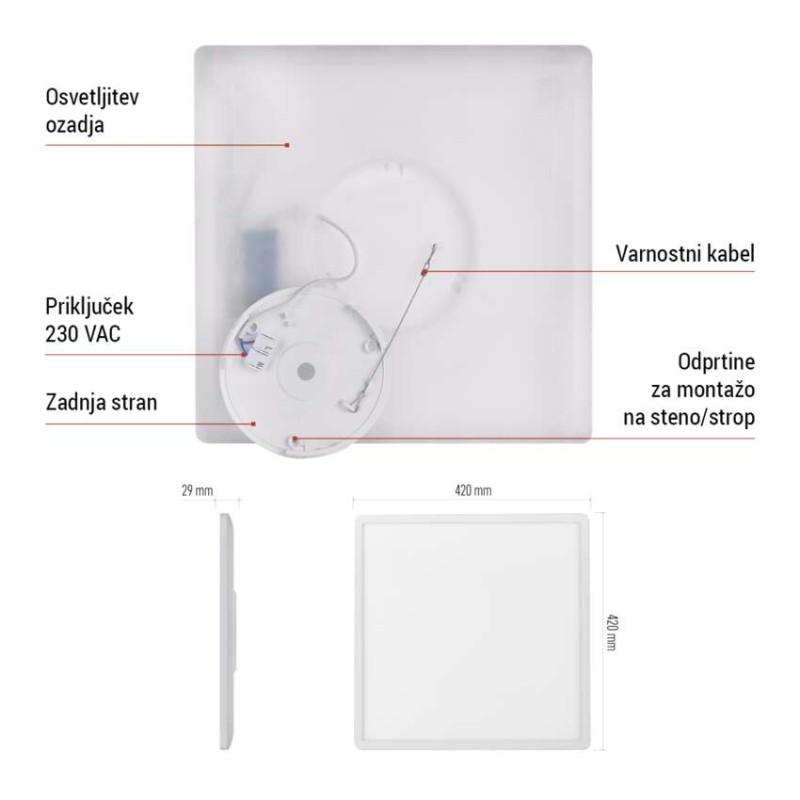 LED svetilo nadometno FLORI kvadratni, bela, 22W, nevtralna bela