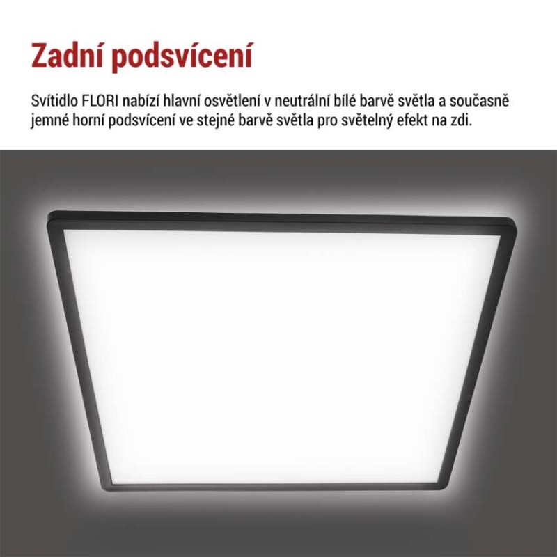 LED přisazené svítidlo FLORI čtvercové, černé, 22W, neutrální bílá