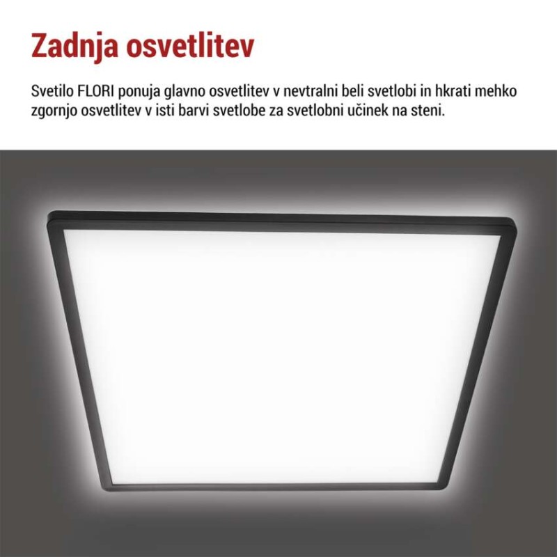 LED svetilo nadometno FLORI kvadratni, črna, 22W, nevtralna bela