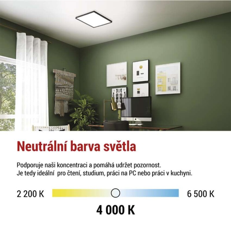 LED přisazené svítidlo FLORI čtvercové, černé, 22W, neutrální bílá