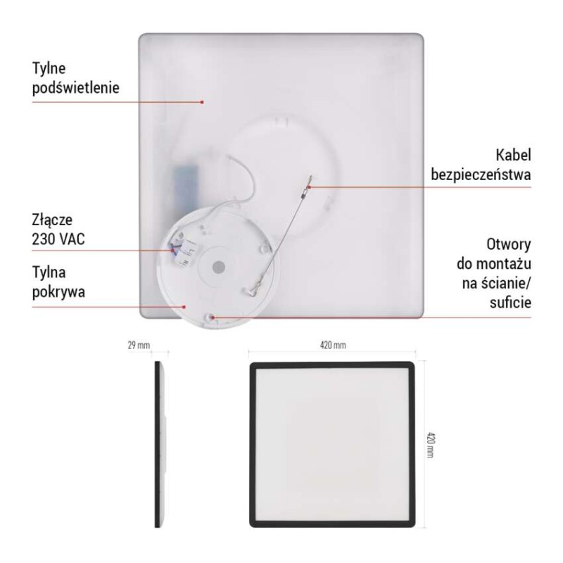 Oprawa LED FLORI kwadratowy, czarny, 22W, neutralna biel