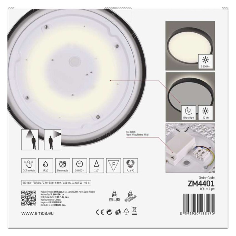 LED lampa DIONI melns, 17W, silti/neitrāli balta