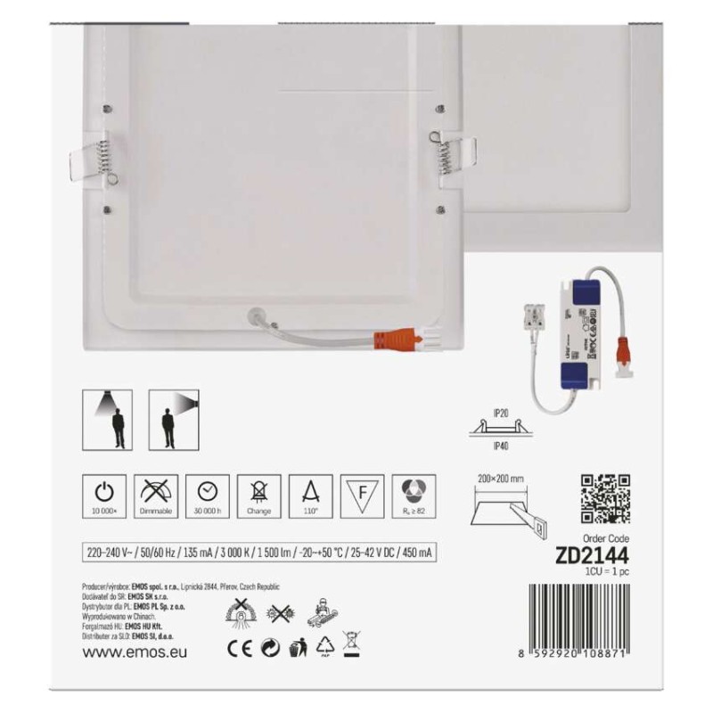 LED-Einbauleuchte NEXXO, quadratisch, weiß, 18W, warmweiß
