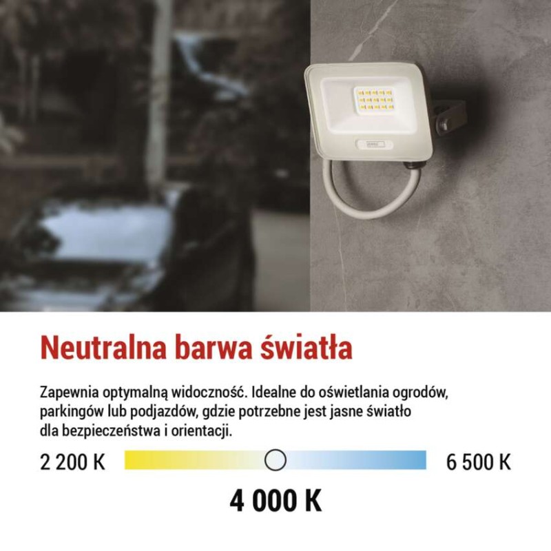 Naświetlacz LED GLARO 10W, biały, IP65, 1000 lm, neutralna biel