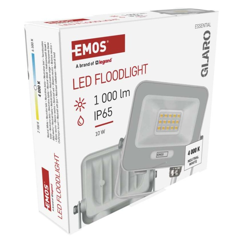 LED reflektor GLARO 10W, fehér, IP65, 1000 lm, természetes fehér