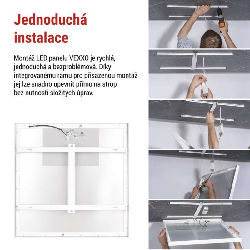 LED panel VEXXO 60×60, čtvercový přisazený bílý, 33W, neutrální bílá UGR