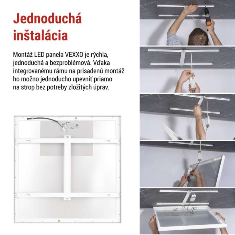 LED panel VEXXO 60×60, prisadený štvorcový biely, 33W neutrálna biela UGR