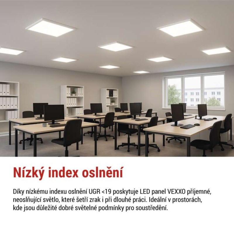 LED panel VEXXO 60×60, čtvercový přisazený bílý, 33W, neutrální bílá UGR